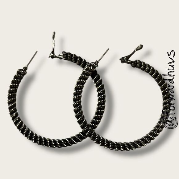 Large Coiled Wire Hoop Earrings – Dark Metallic Finish - Picture 3 of 8
